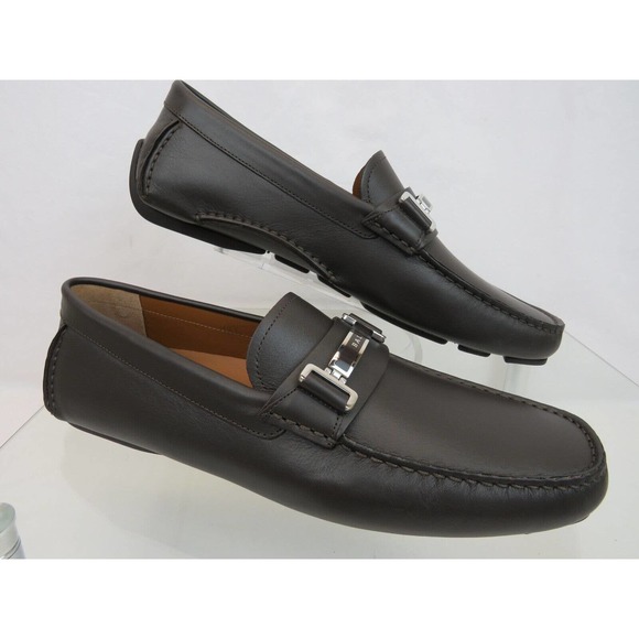 BALLY DRULIO DARK BROWN CHOCOLATE LEATHER METAL LOGO DRIVING LOAFERS US 10 D main image 8
